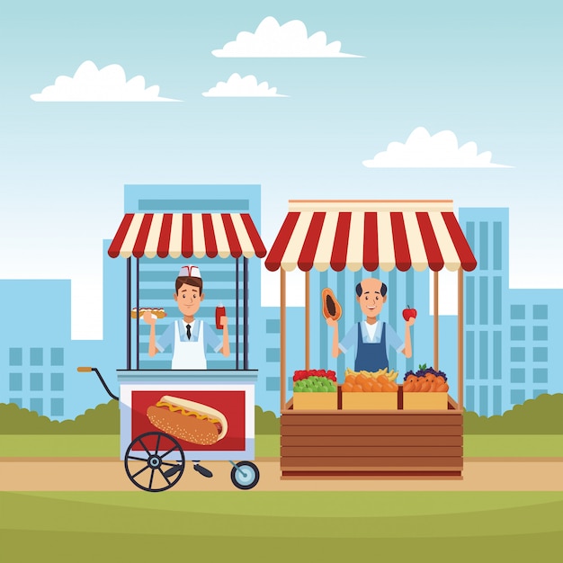 caricature de chariot de hot-dog