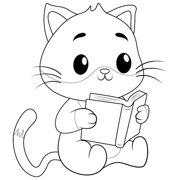 Vecteur caricature de chat lisant un dessin au trait de livre