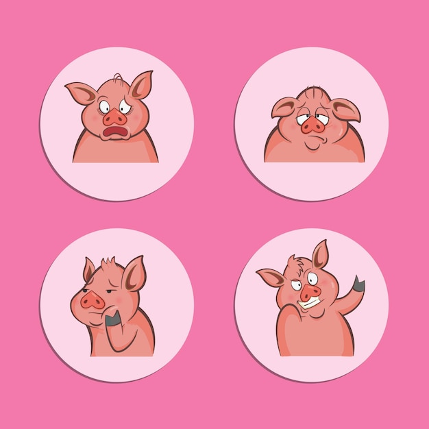 Vecteur caricature de cochon avec différentes expressions et poses illustration dessinée à la main