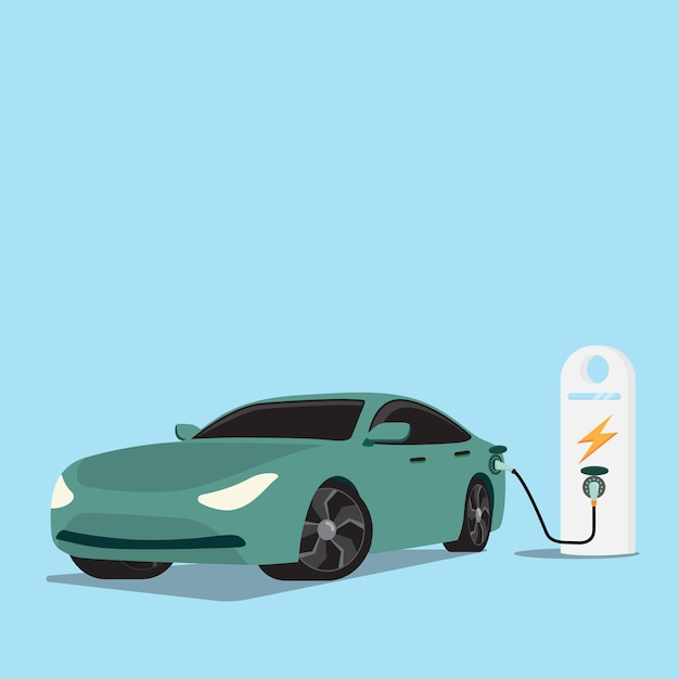 Caricature De Concept De Station De Recharge De Voiture Ev De Véhicule électrique