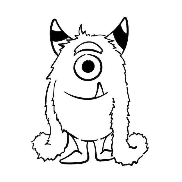 Vecteur caricature dessinée à la main monstre mignon caricature de monstre joyeux personnage de dessin animé pour enfants