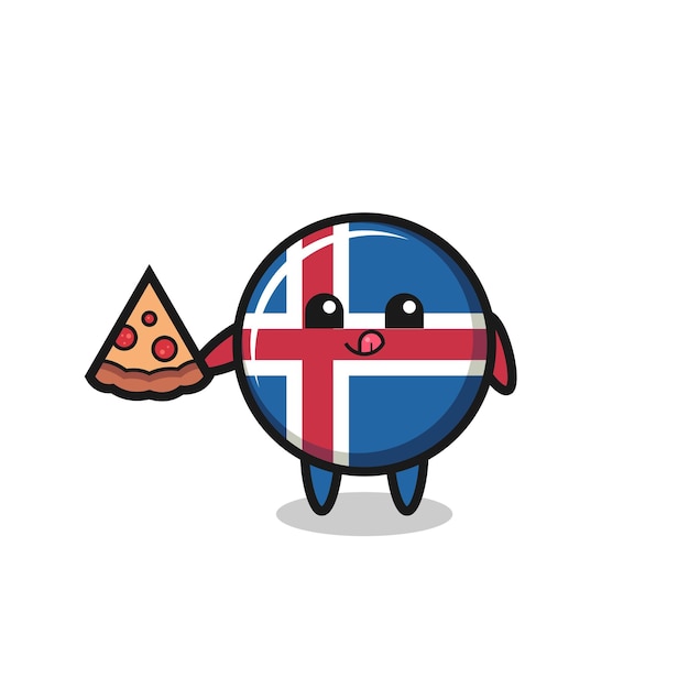 Caricature De Drapeau Islandais Mignon Manger De La Pizza