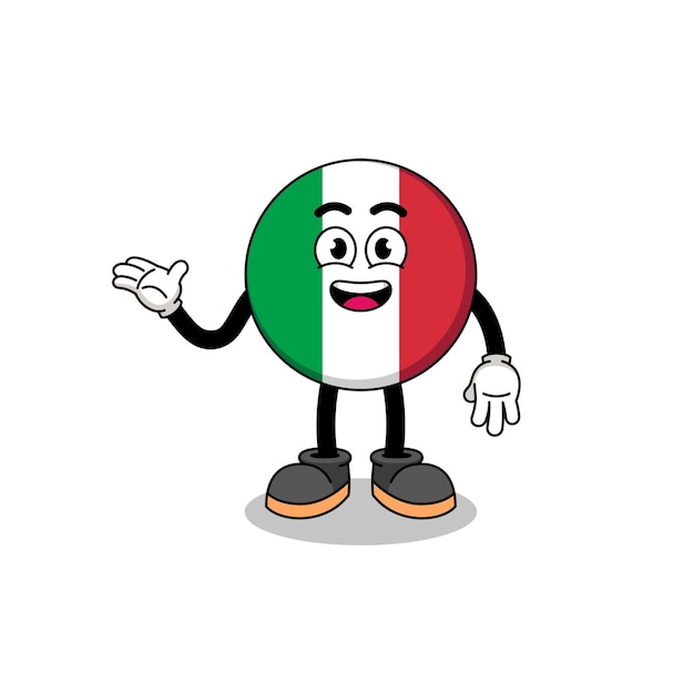 Caricature du drapeau de l'italie avec un design de personnage de pose de bienvenue