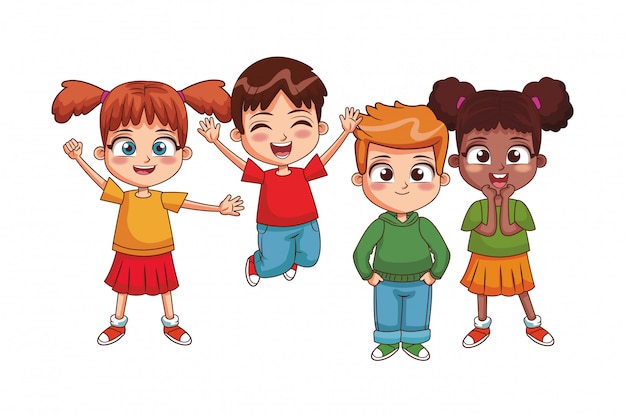 Caricature d'enfants heureux