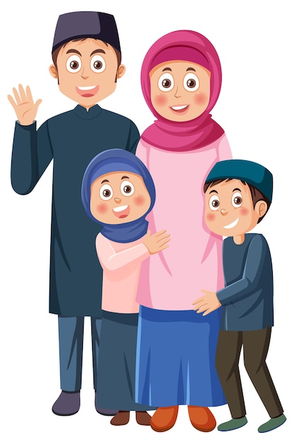 Caricature de famille musulmane heureuse isolée