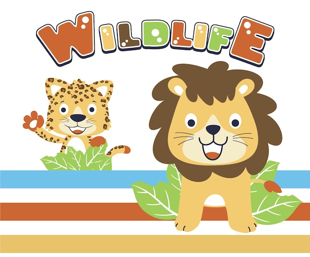 Caricature de la faune avec lion et léopard