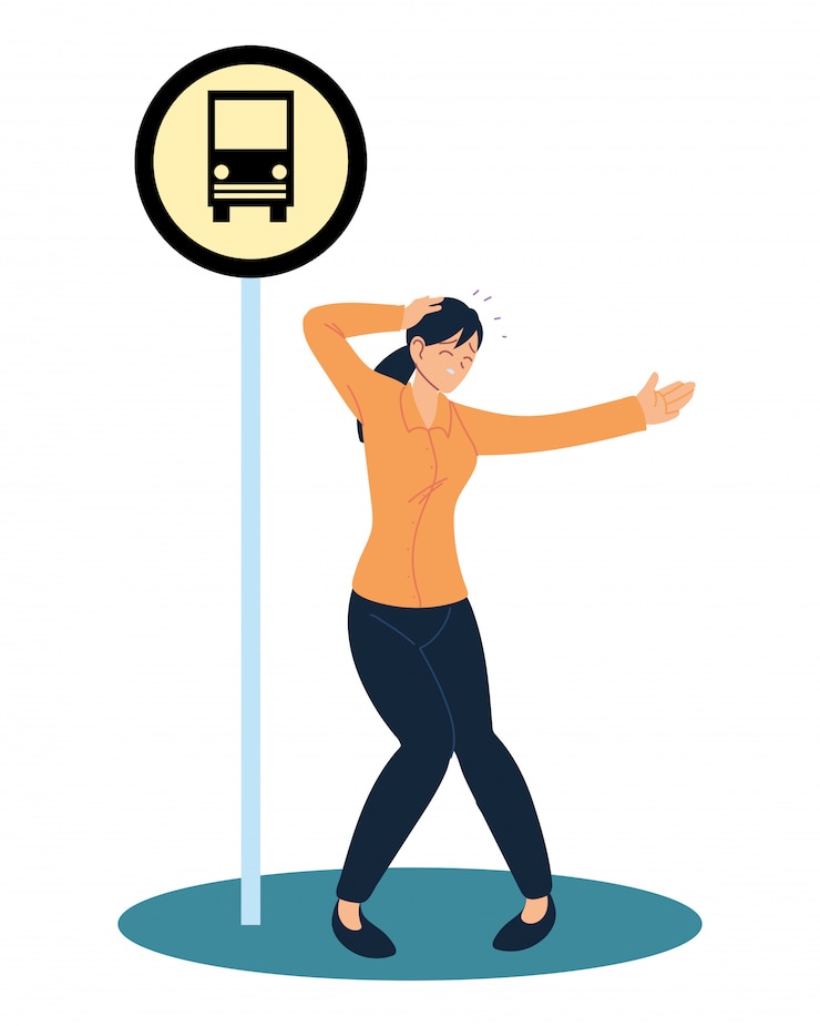 Vecteur caricature de femme d'affaires avec des maux de tête sur le vecteur de la gare routière