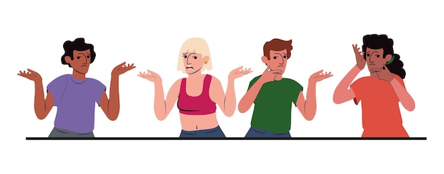 Vecteur caricature d’une femme et d’un homme avec les bras devant eux.