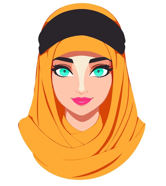 Une Caricature D'une Femme Portant Un Hijab Avec Une écharpe Jaune