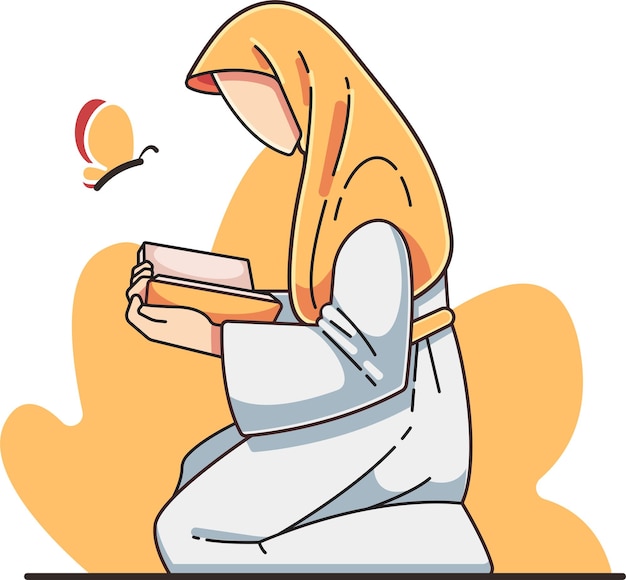 Une Caricature D'une Femme Portant Un Hijab Lisant Al-qur'an