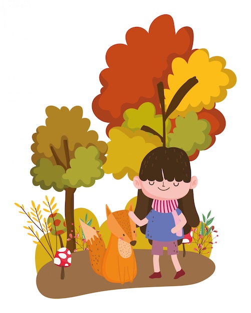 Caricature de fille dans la conception de la saison d'automne