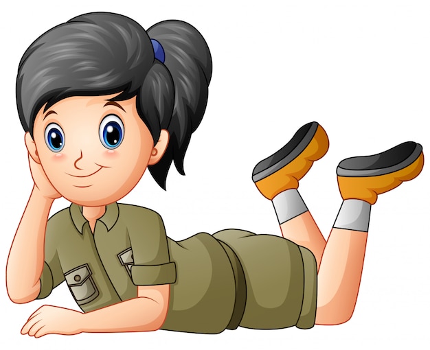 Caricature De Fille Scout Allongé Sur Blanc