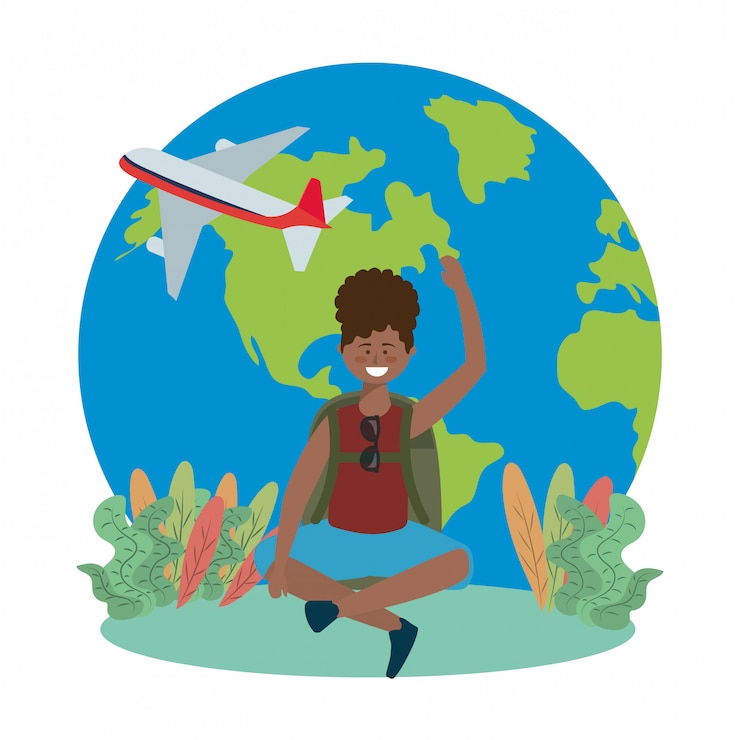 Vecteur caricature de fille touristique avec conception de sac