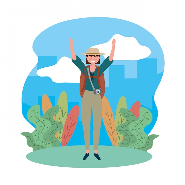 Caricature de fille touristique avec conception de sac