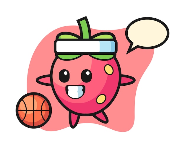 Caricature De Fraise Jouant Au Basket