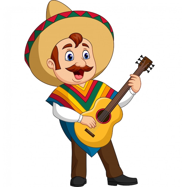 Caricature D'un Homme Mexicain Jouant De La Guitare Et Chantant