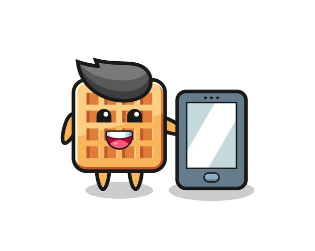 Caricature D'illustration De Gaufre Tenant Un Smartphone, Design Mignon