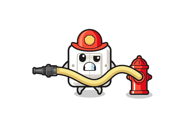 Caricature D'interrupteur D'éclairage En Tant Que Mascotte De Pompier Avec Tuyau D'eau