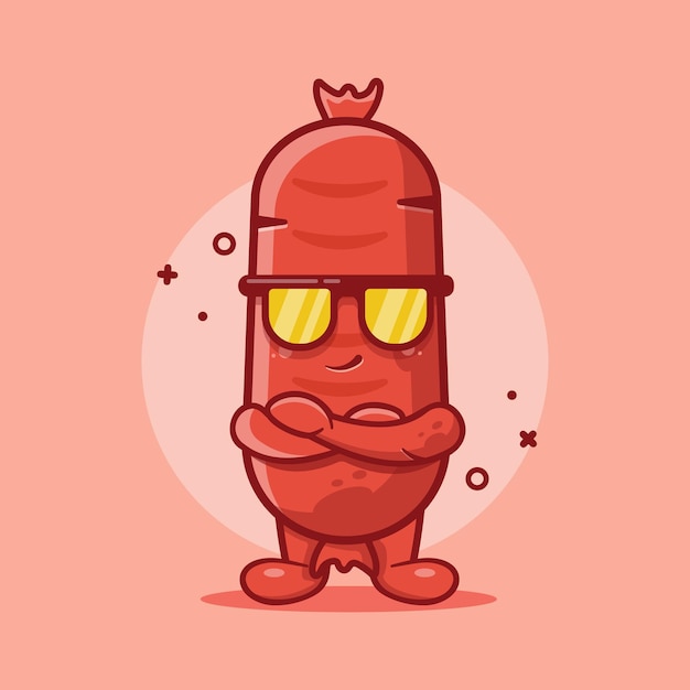 Caricature Isolée De Mascotte De Personnage De Saucisse Super Cool Dans Un Style Plat