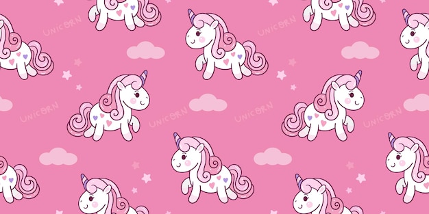 Caricature De Licorne Sans Couture Avec Animal Kawaii Motif Poney Nuage