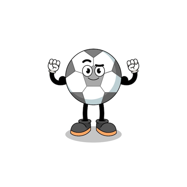 Caricature De Mascotte De Ballon De Football Posant Avec Un Design De Personnage Musculaire