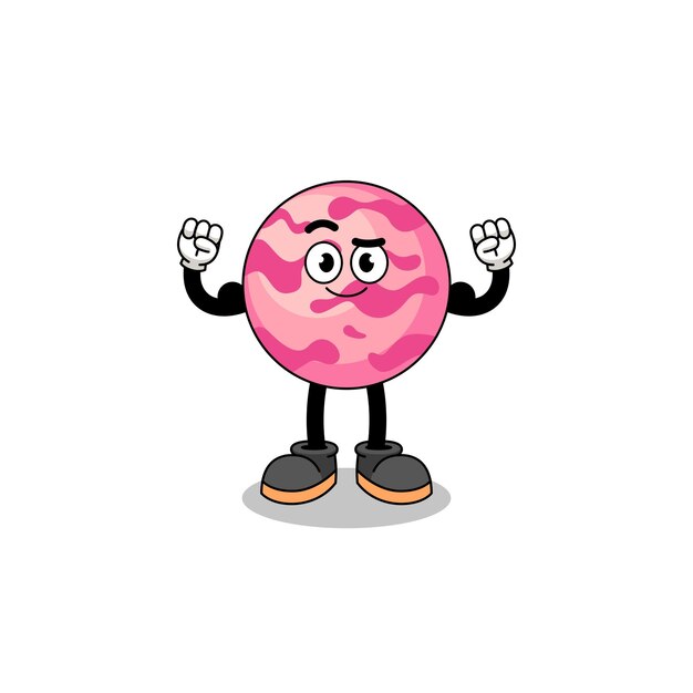 Caricature De Mascotte De Boule De Crème Glacée Posant Avec Muscle