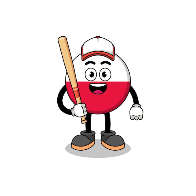 Caricature de mascotte de drapeau de Pologne en tant que personnage de joueur de baseball