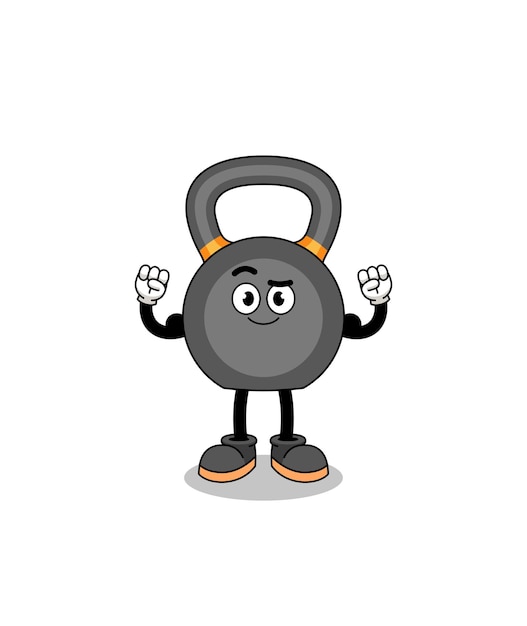 Vecteur caricature de mascotte de kettlebell posant avec muscle