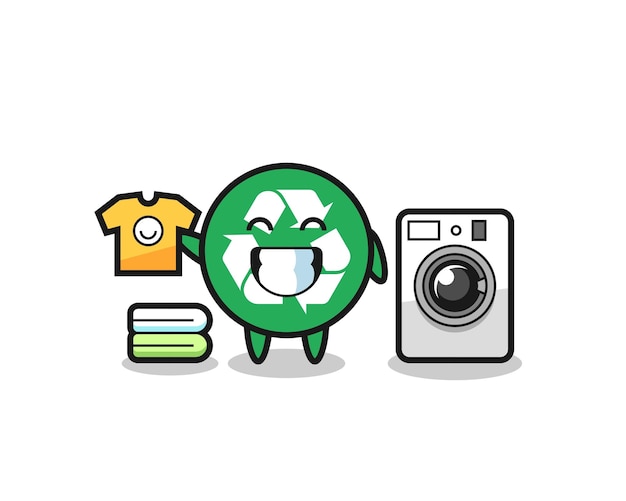 Caricature De Mascotte De Recyclage Avec Machine à Laver