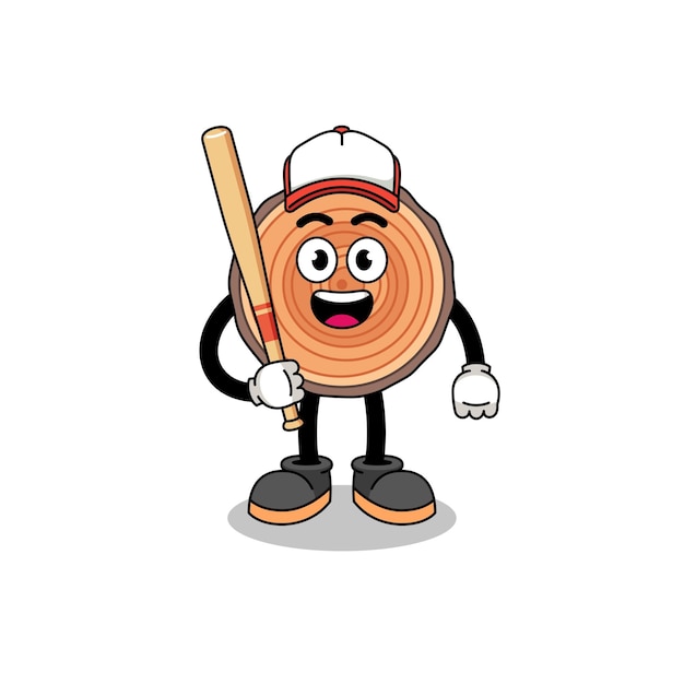 Caricature De Mascotte De Tronc De Bois En Tant Que Joueur De Baseball