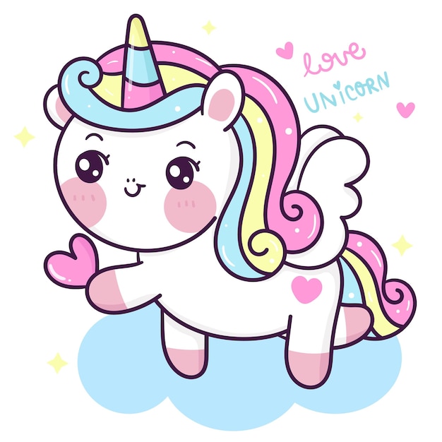 Caricature Mignonne De Pégase De Licorne Tenant Le Coeur Pour L'animal Kawaii De Saint Valentin