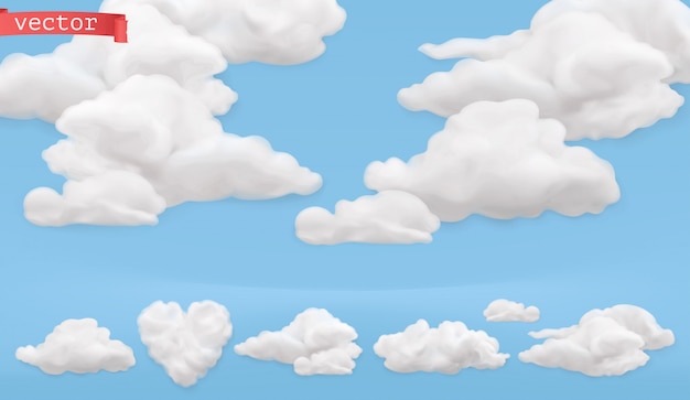 Vecteur caricature de nuages. ciel, jeu d'icônes de vecteur réaliste 3d