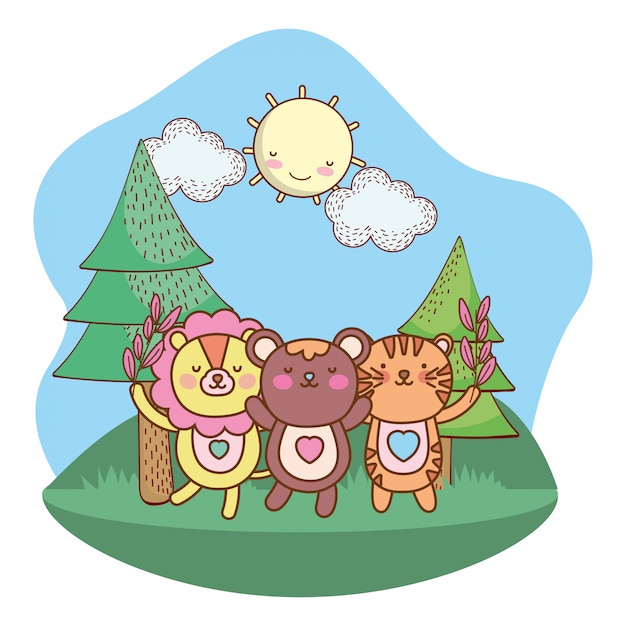 Caricature d'ours de lion et de tigre