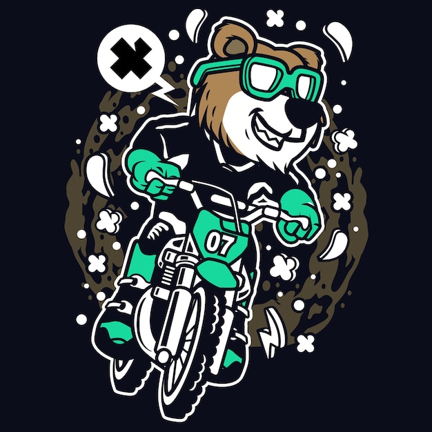 Caricature D'ours En Motocross