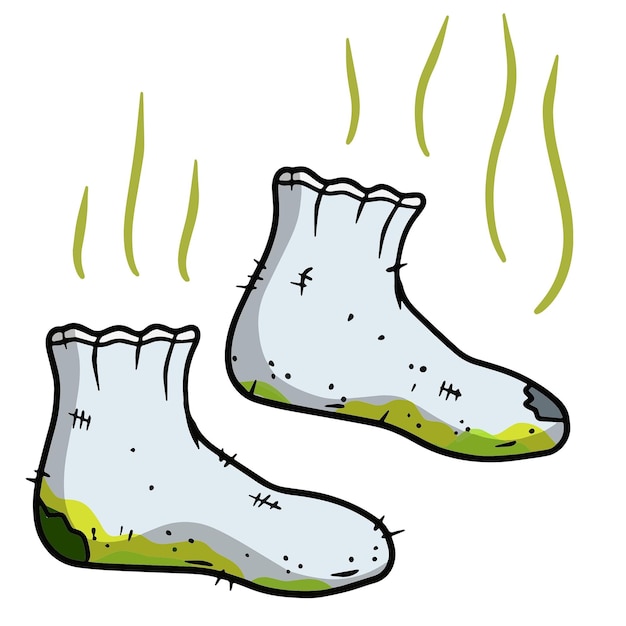 Vecteur une caricature d'une paire de chaussettes sales avec de la vapeur qui en sort
