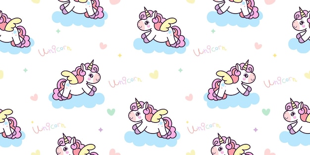 Caricature De Pegasus Licorne Sans Couture Avec Animal Kawaii Sur Ciel