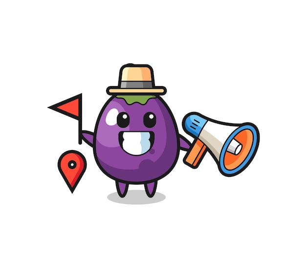 Caricature De Personnage D'aubergine En Tant Que Guide Touristique Conception De Style Mignon Pour L'élément De Logo Autocollant T-shirt