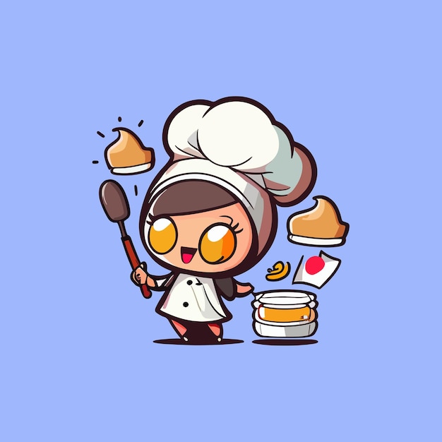 Vecteur caricature de personnage de chef fou mignon de vecteur, illustration de la main de dessin.