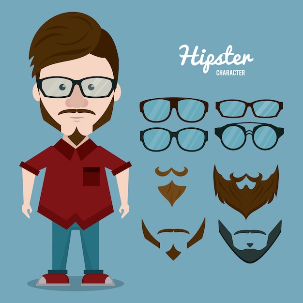 Vecteur caricature de personnage hipster