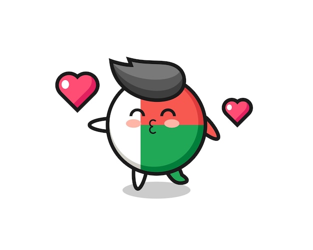 Caricature De Personnage D'insigne De Drapeau De Madagascar Avec Un Design Mignon De Geste De Baiser