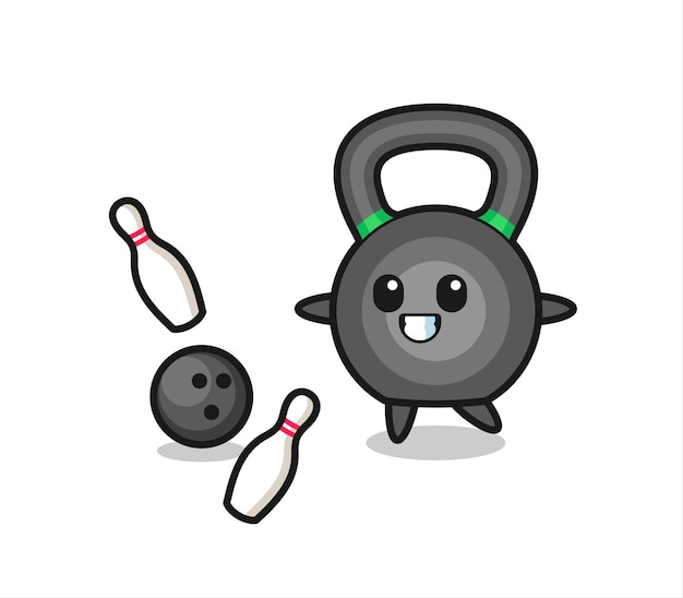 Vecteur caricature de personnage de kettlebell joue au bowling