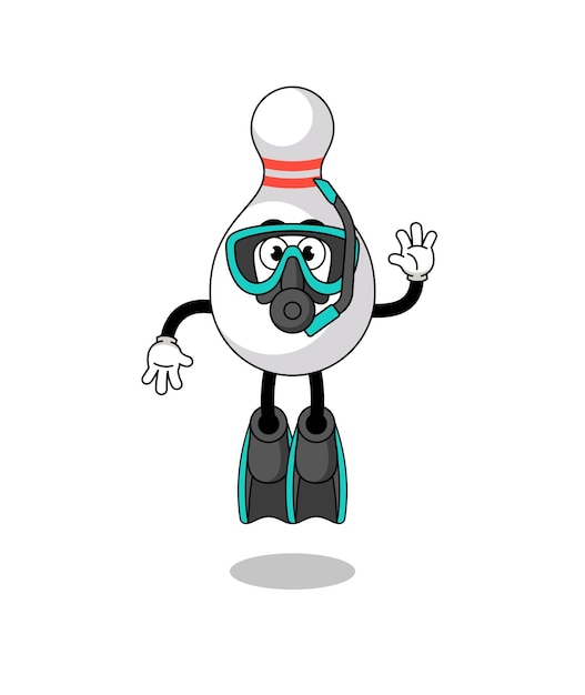 Vecteur caricature de personnage de quille de bowling en tant que plongeur