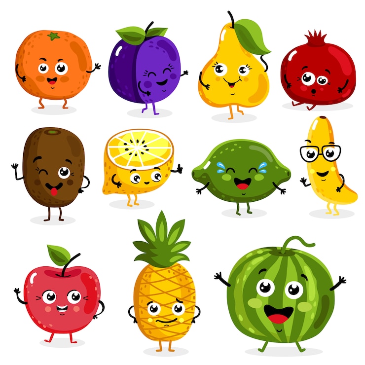 Vecteur caricature de personnages drôles fruits isolé