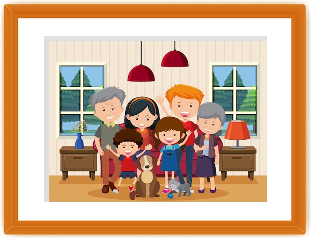 Caricature De Photo De Famille Heureuse Dans Un Cadre