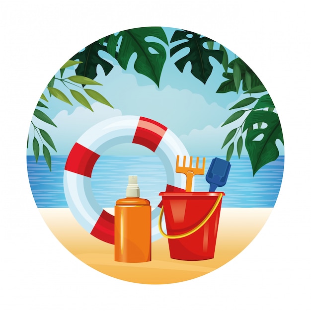 Vecteur caricature de plage et vacances d'été