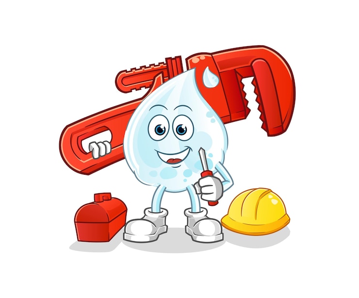 Vecteur caricature de plombier goutte de lait. vecteur de mascotte de dessin animé