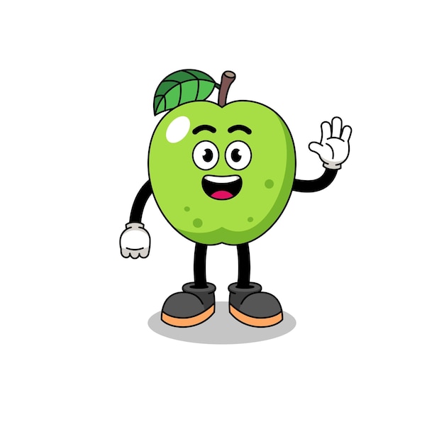 Caricature De Pomme Verte Faisant La Conception De Personnage De Geste De La Main Vague