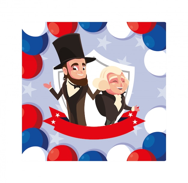 Caricature Des Présidents George Washington Et Abraham Lincoln, President Day