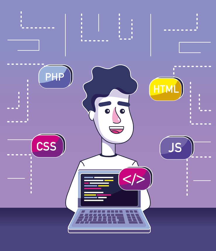 Vecteur caricature de programmeur logiciel