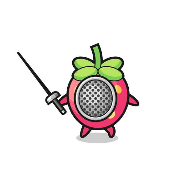 Caricature De Terre Aux Fraises Comme Design Mignon De Mascotte D'escrimeur